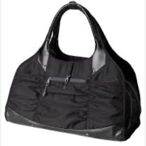 Athleta black multi pocket travel canvas and leather yoga gym bag
